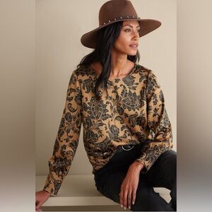 Soft Surroundings Maiya Neutral Floral Top Sz Large